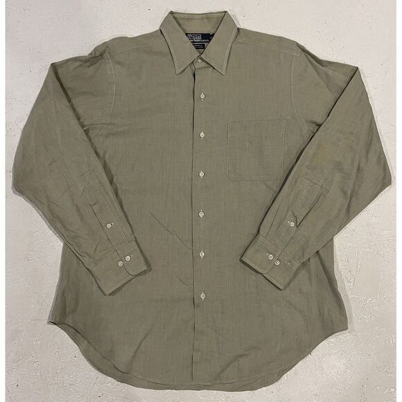 Polo Ralph Lauren Button Up Warwick Shirt Mens 16 34/35 Green Striped Preppy - Picture 1 of 10